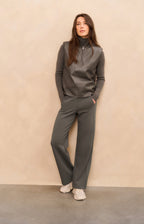 YAYA | Faux Leather Zipper Top Dark Taupe Grey