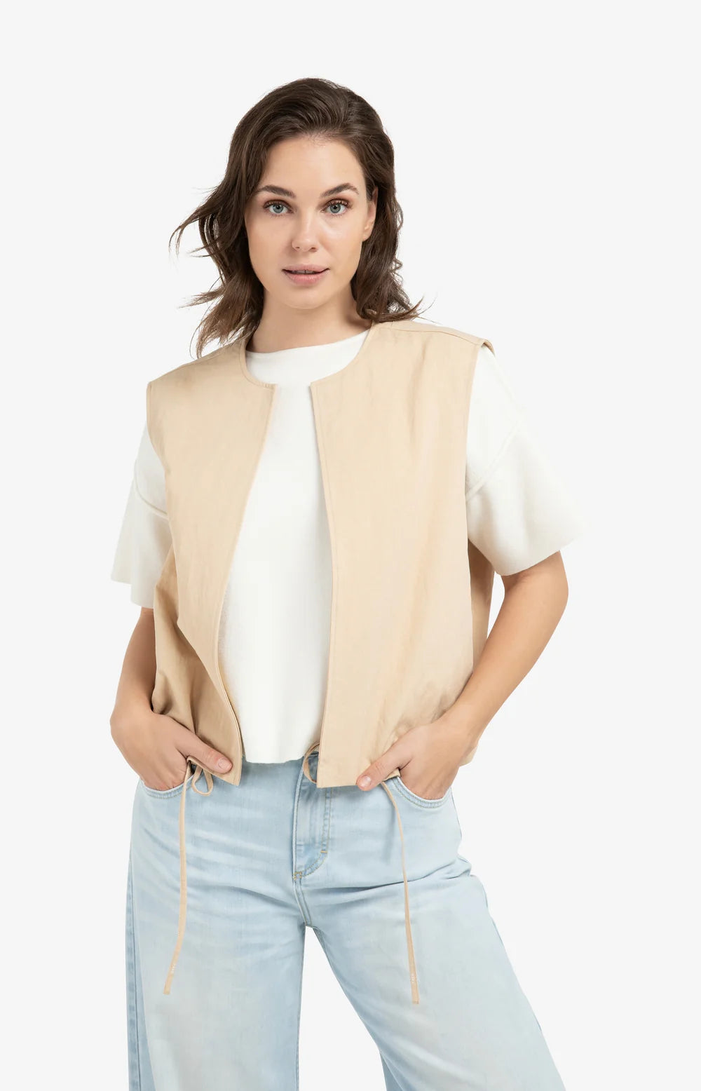 YAYA | Mouwloos Zomerjack Desert Beige