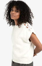 YAYA | Sleeveless Sweater Cable Details Wool White