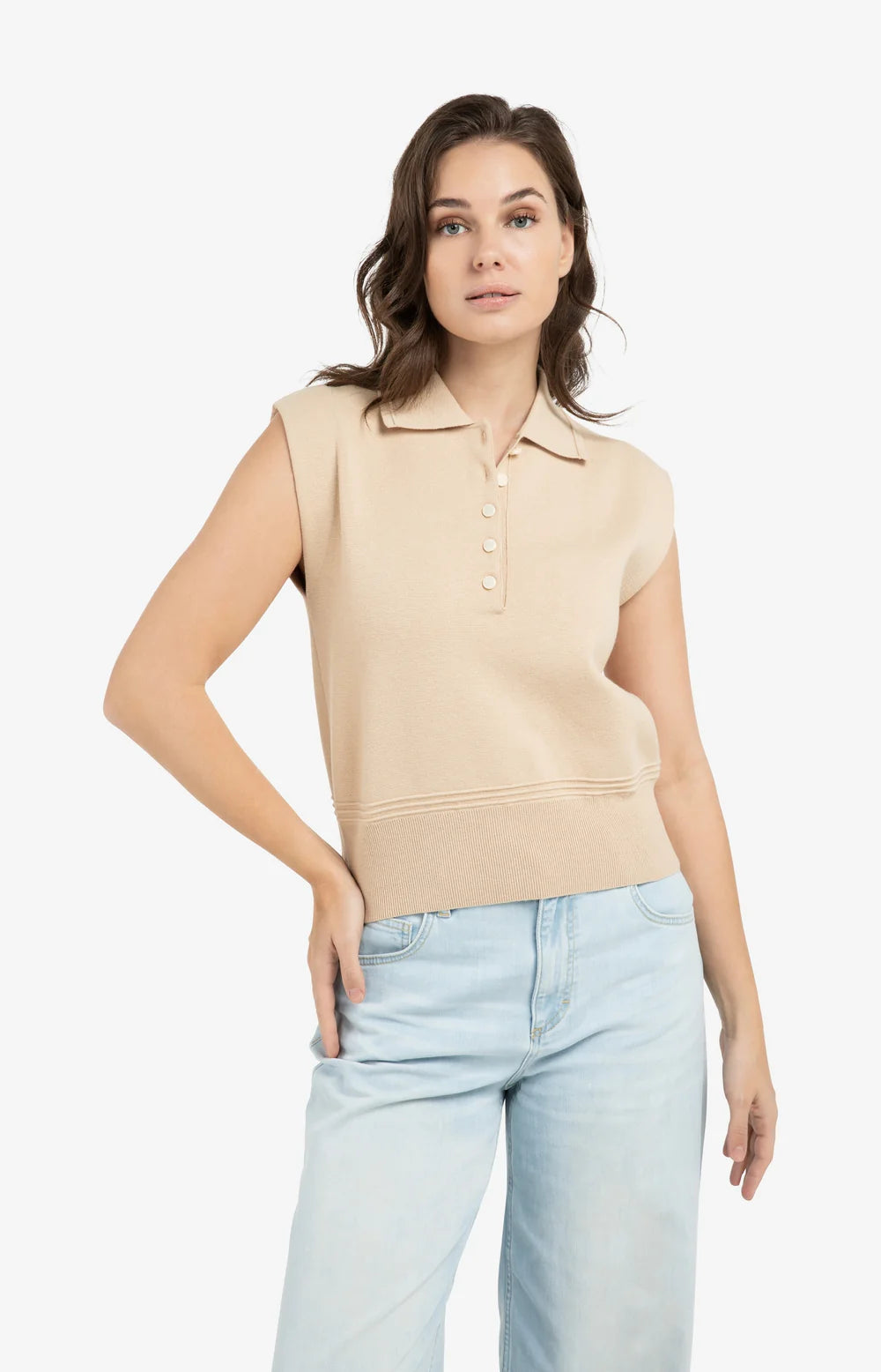 YAYA | Mouwloze Trui Desert Beige