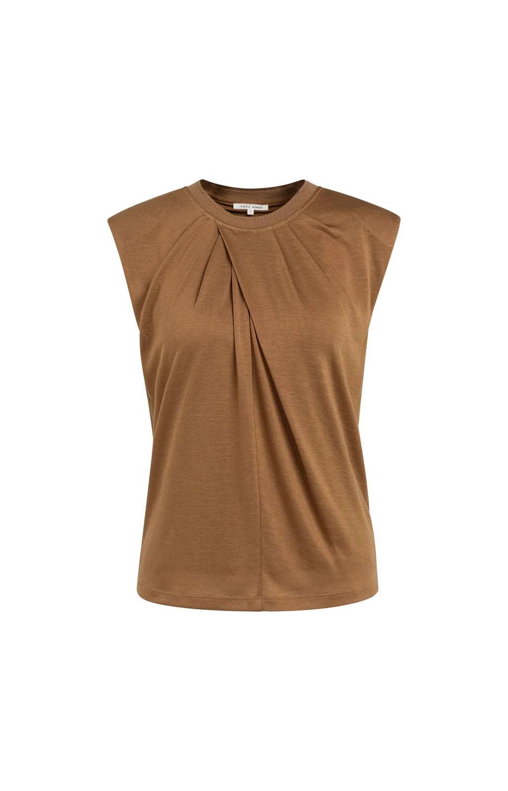 YAYA | Sleeveless Top Pleated Neckline Detail Foxtrot Brown
