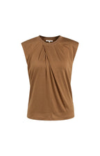 YAYA | Sleeveless Top Pleated Neckline Detail Foxtrot Brown