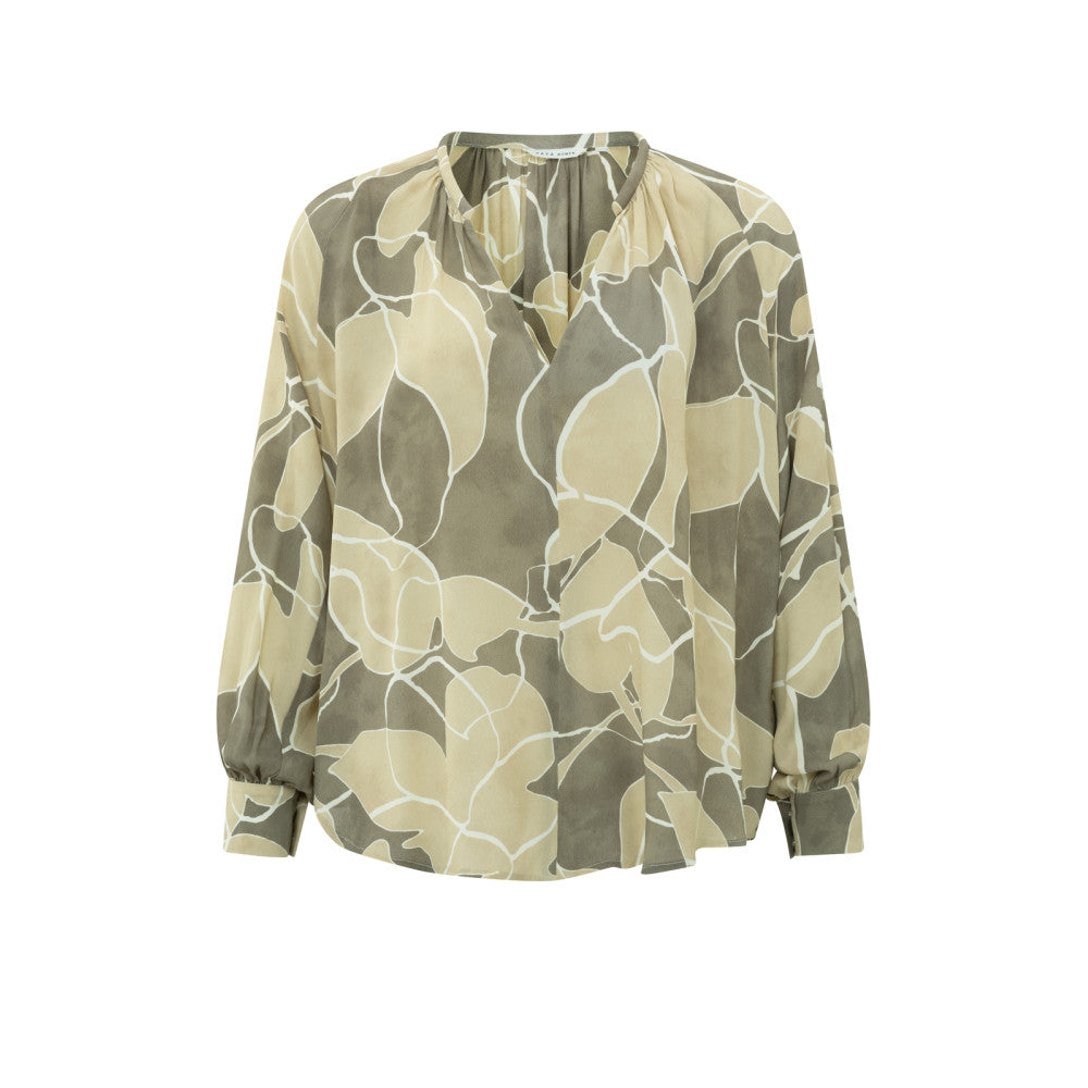 YAYA | Soepelvallende top met V-hals, lange mouwen en print - 01-701194-405