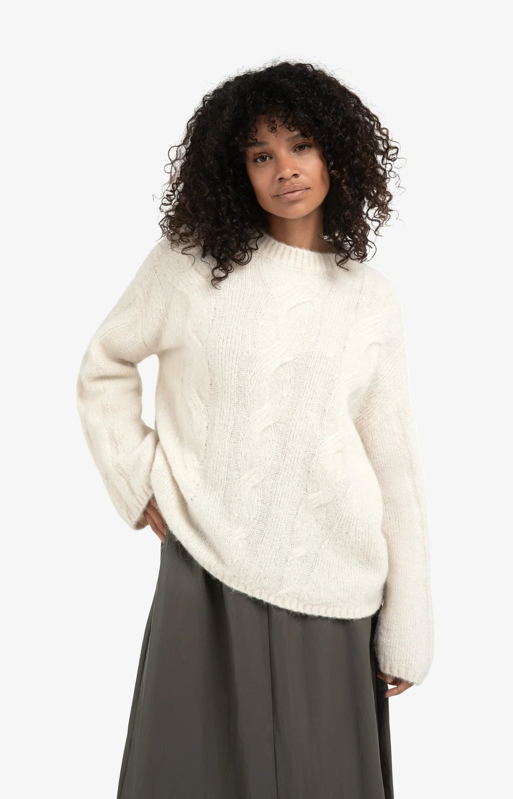 YAYA | Cable Sweater Knitted Taupe Grey Melange