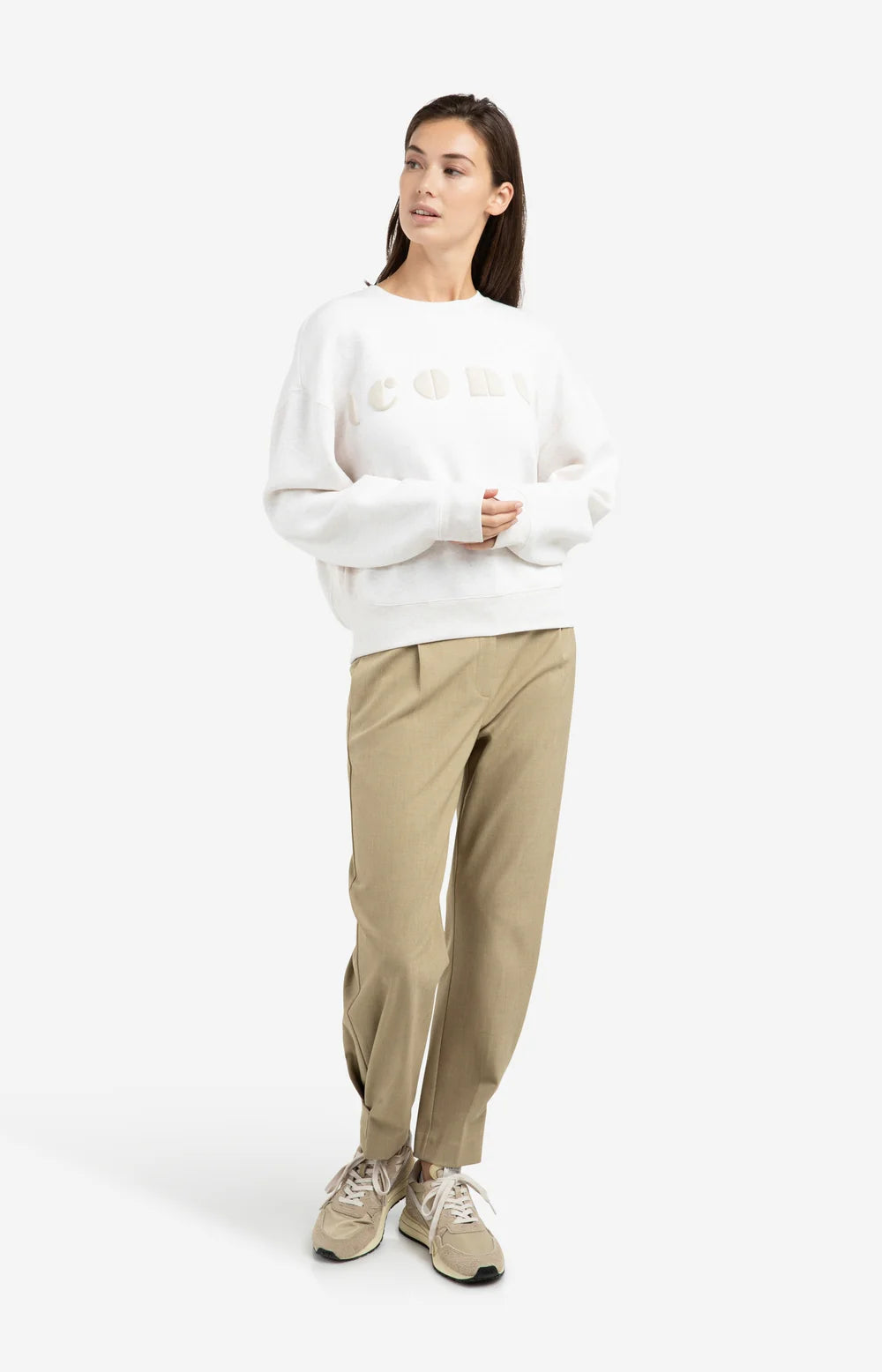 YAYA | Zachte Sweater Met Artwork 'Iconic' Kit Beige Dessin