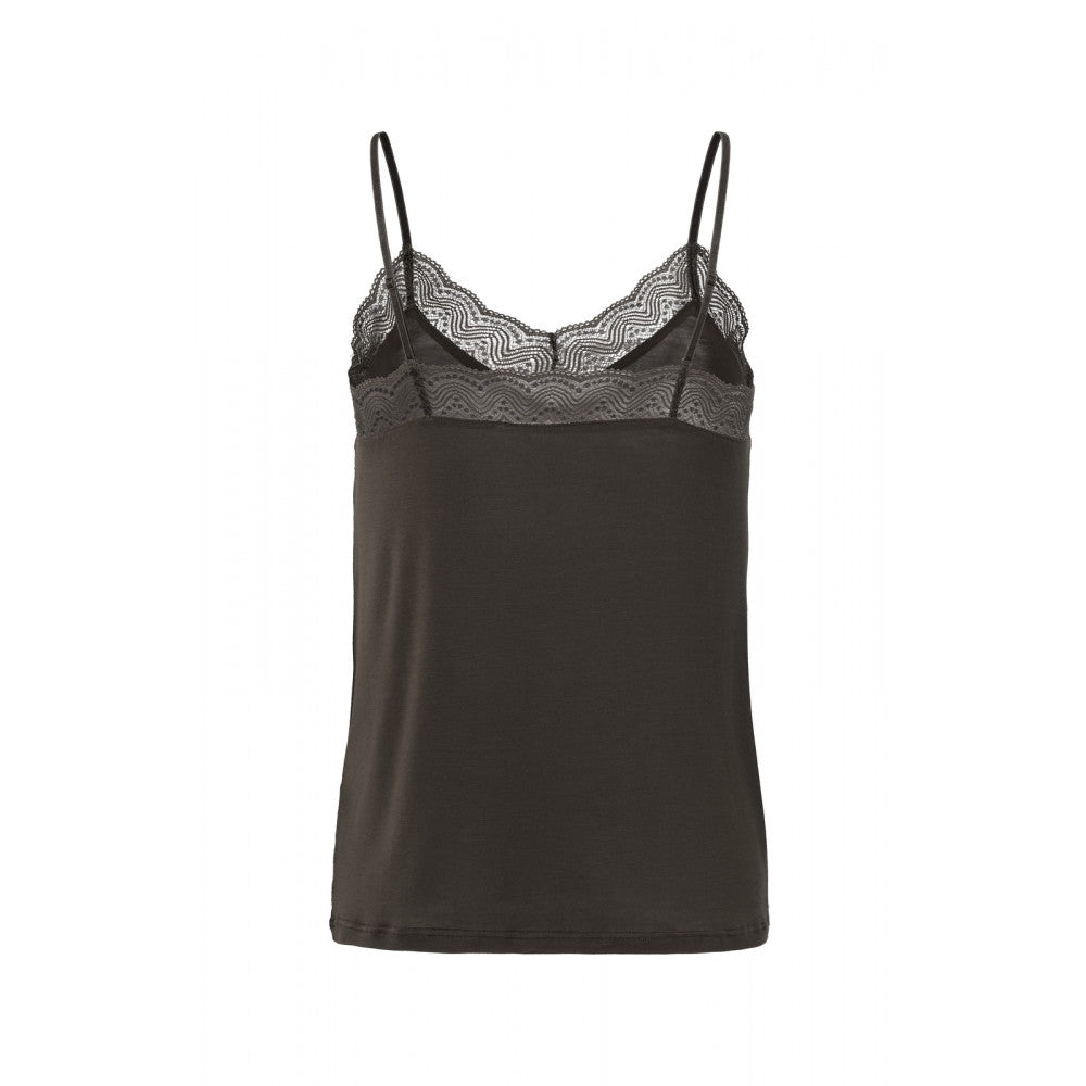 YAYA | Strappy top met V-hals en kanten details -01-729005-310 - mulch brown