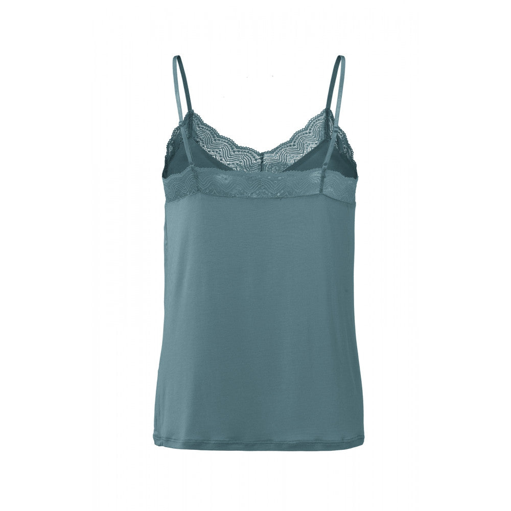 YAYA | Strappy top met V-hals en kanten details -01-729005-310 - stormy weather blue