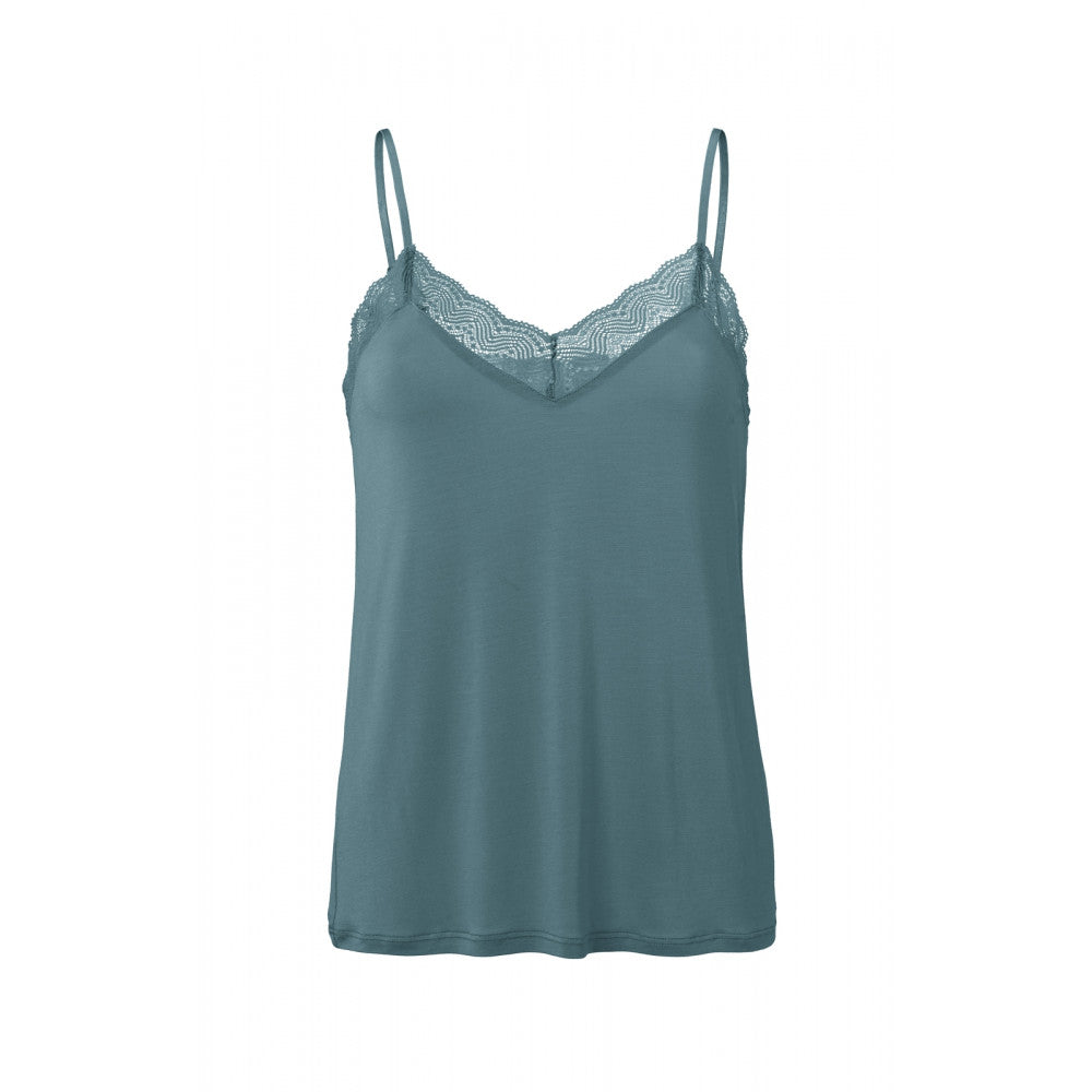 YAYA | Strappy top met V-hals en kanten details -01-729005-310 - stormy weather blue
