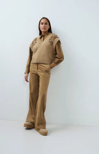 YAYA | Suedine Wide Leg Trousers Otter Brown