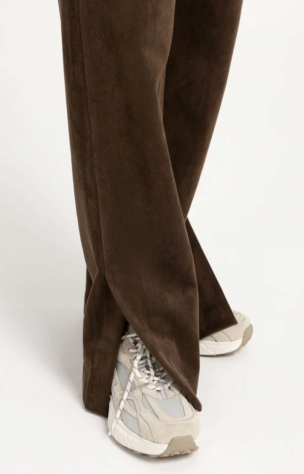 YAYA | Suedine Wide Leg Trousers Slate Black Brown