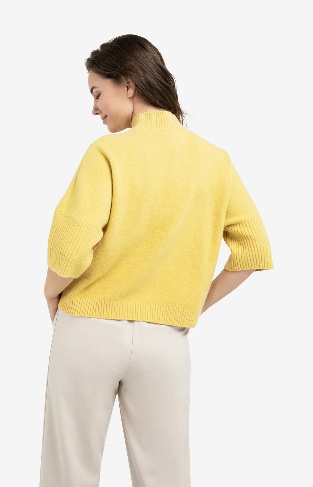 YAYA | Trui Met Geribde Driekwart Mouwen En Opstaande Hals