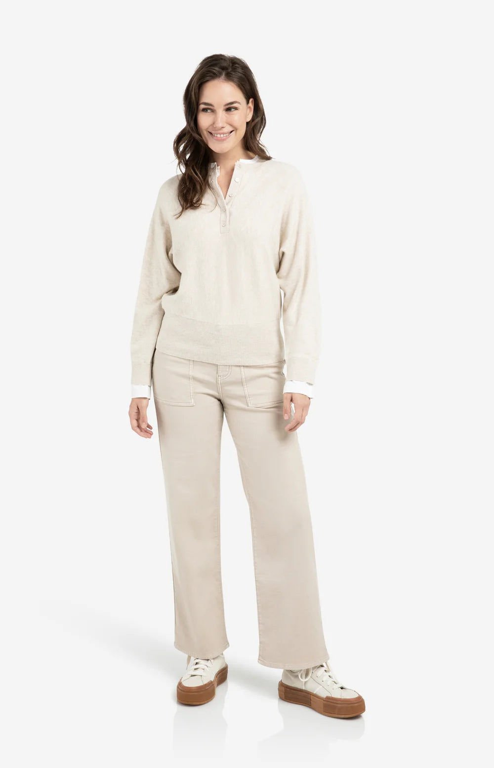 YAYA | Sweater Met Blousekraag En Knoopdetail