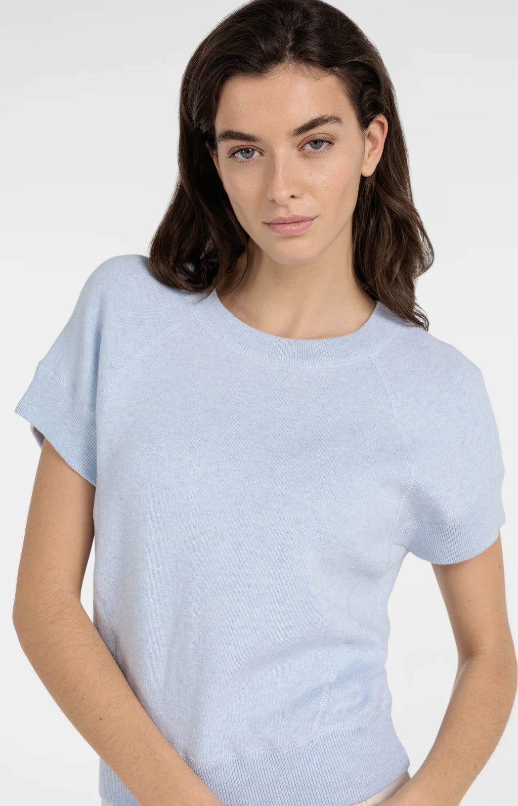 YAYA | Sweater Met Korte Mouwen En Naaddetails Light Blue Melange
