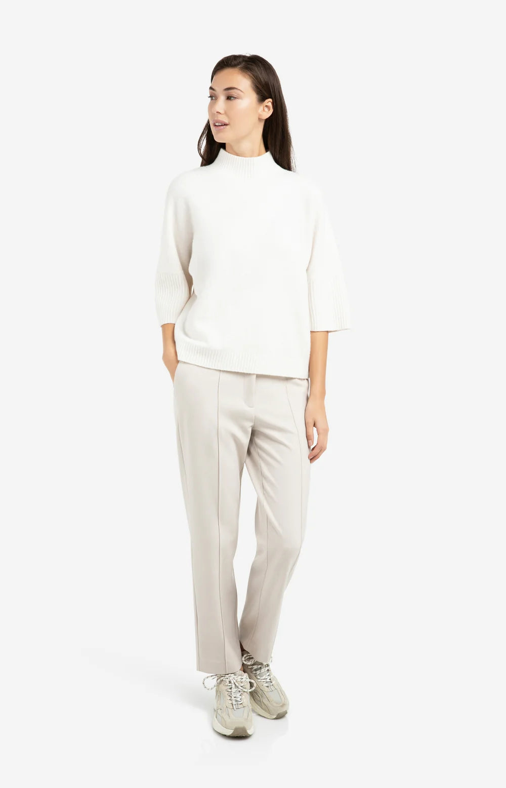 YAYA | Trui Met Geribde Driekwart Mouwen En Opstaande Hals