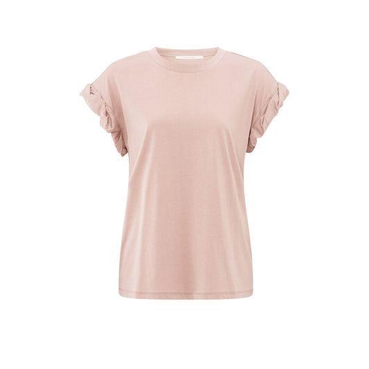 YAYA | T-shirt met ronde hals en opgerolde, geplooide mouwen - soft mauve pink - 01-719069-505