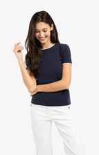YAYA | T-shirt Contrasterende Bies Navy