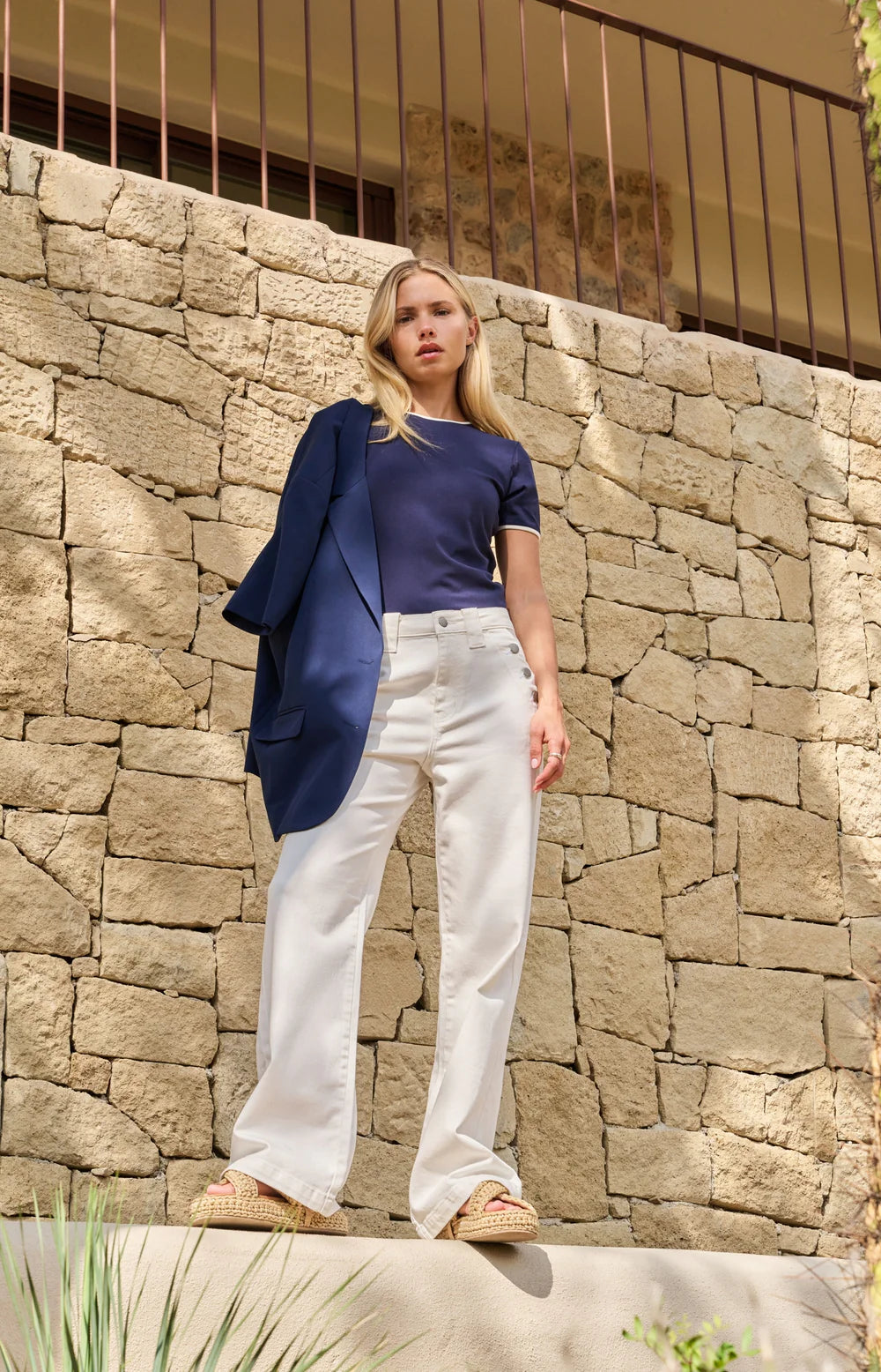YAYA | T-shirt Contrasterende Bies Navy