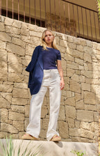 YAYA | T-shirt Contrasterende Bies Navy