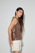 Imprevu | Top Foxy Met Bronzen Pailletten