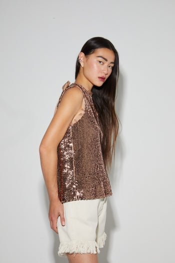 Imprevu | Top Foxy Met Bronzen Pailletten