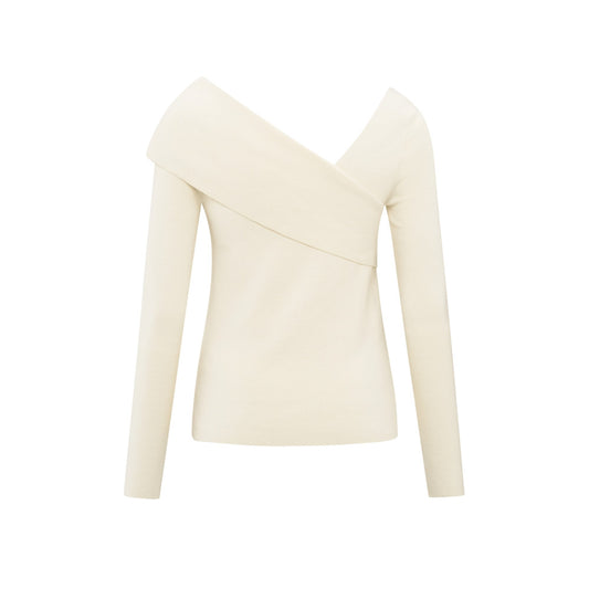 YAYA | Top met overslaghals - offwhite knit - 01-000467504