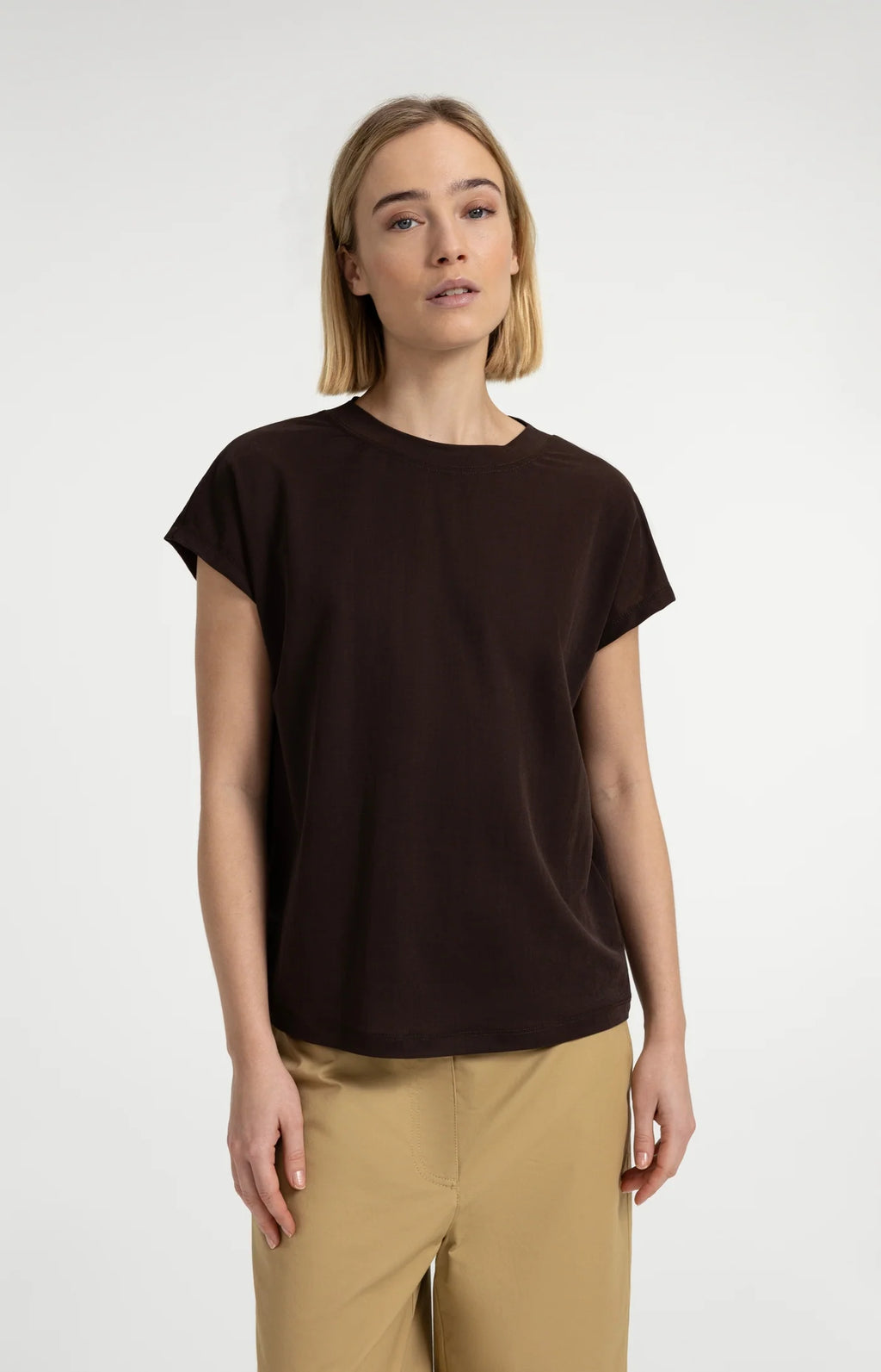 YAYA | Top Crew Neck Cap Sleeves Aubergine Purple
