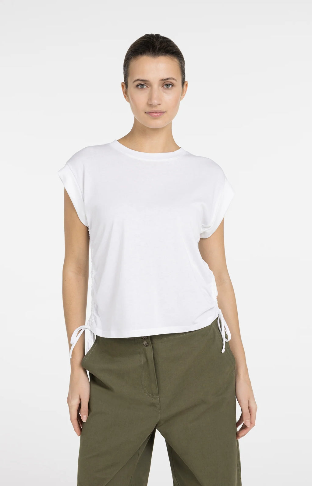 YAYA | Top Met Korte Mouwen En Verstelbare Koorden Pure White