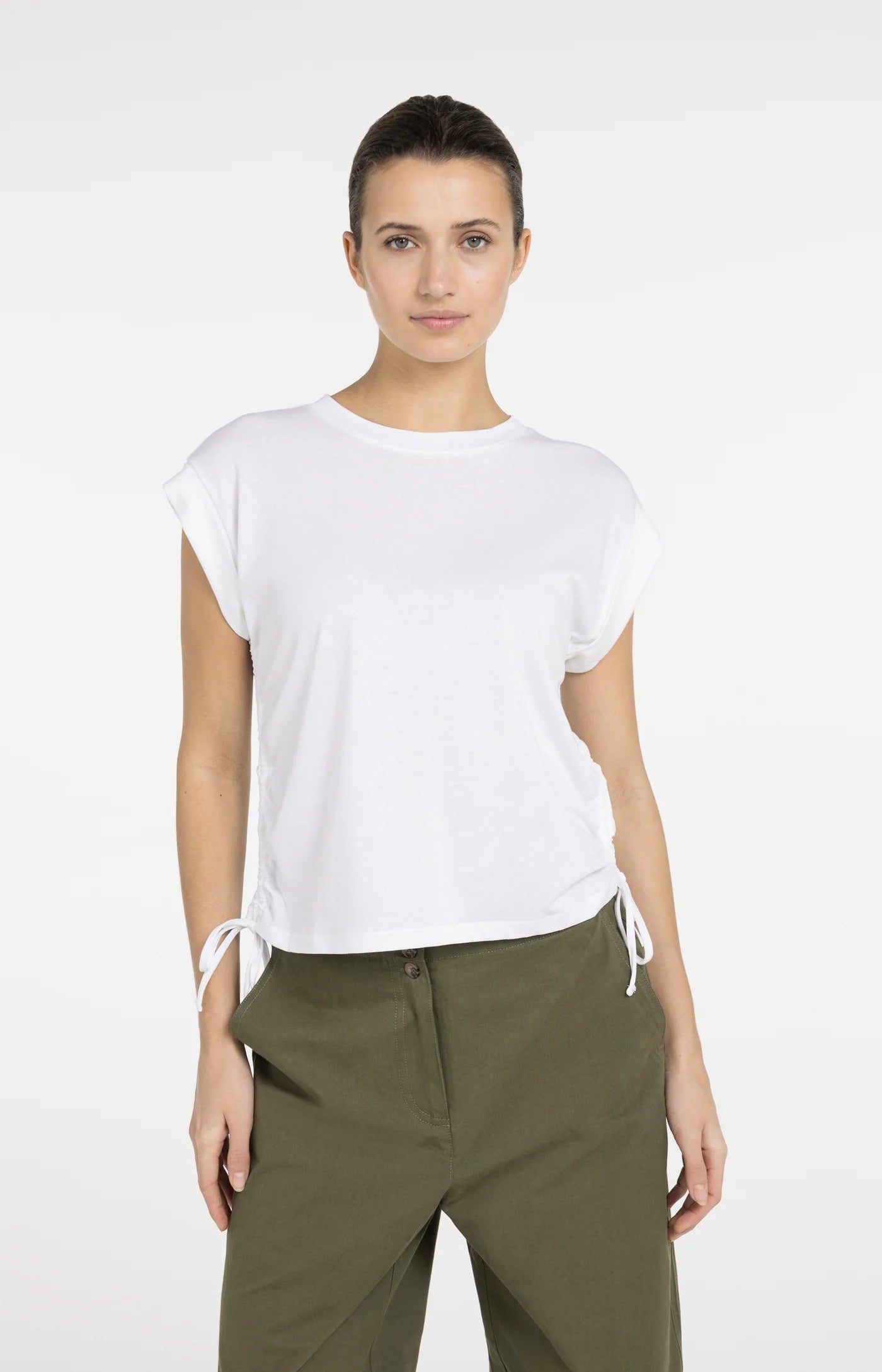 YAYA | Top Met Korte Mouwen En Verstelbare Koorden Pure White