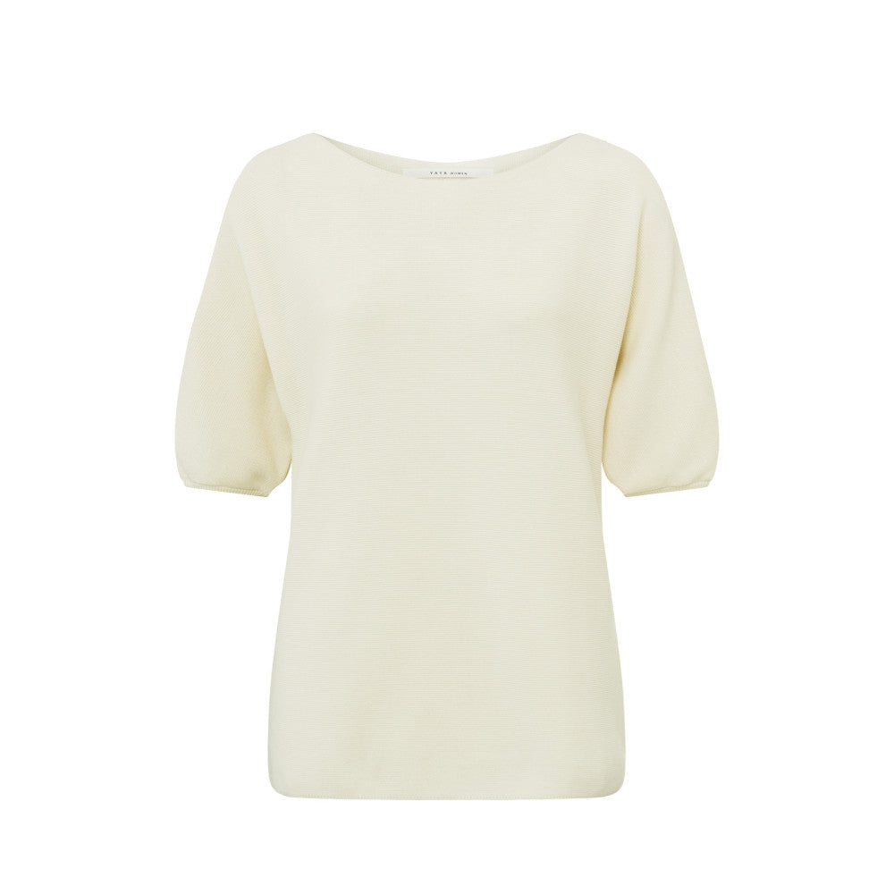 YAYA | Trui met boothals en korte ballonmouwen in normale pasvorm - ivory white - 01-000181-403
