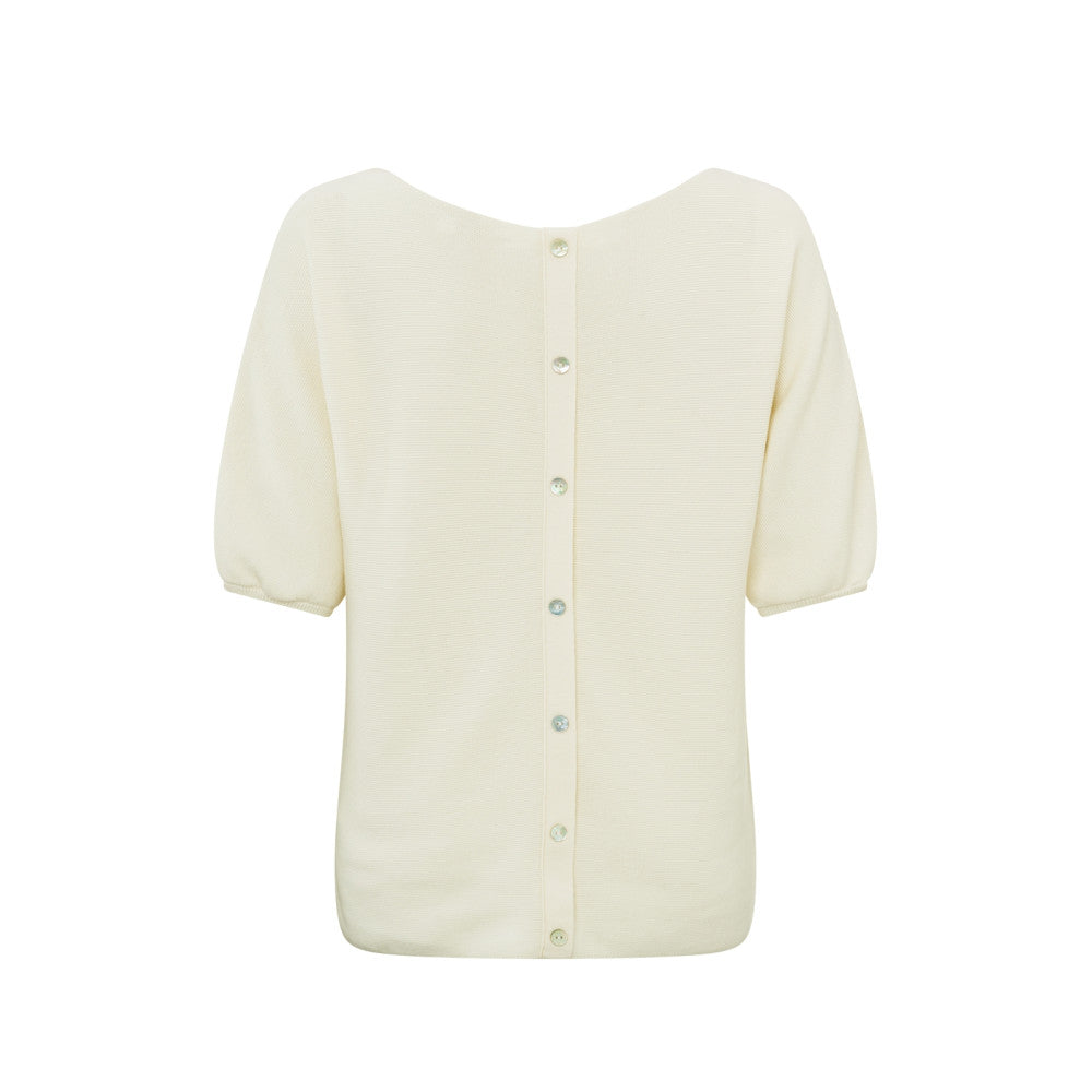 YAYA | Trui met boothals en korte ballonmouwen in normale pasvorm - ivory white - 01-000181-403