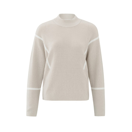 YAYA | Trui met hoge hals en subtiele streepdetails - Pumice stone beige dessin - 01-000433-501