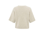 YAYA | Trui met ronde hals en korte ribgebreide mouwen - light beige melange - 01-000323-502