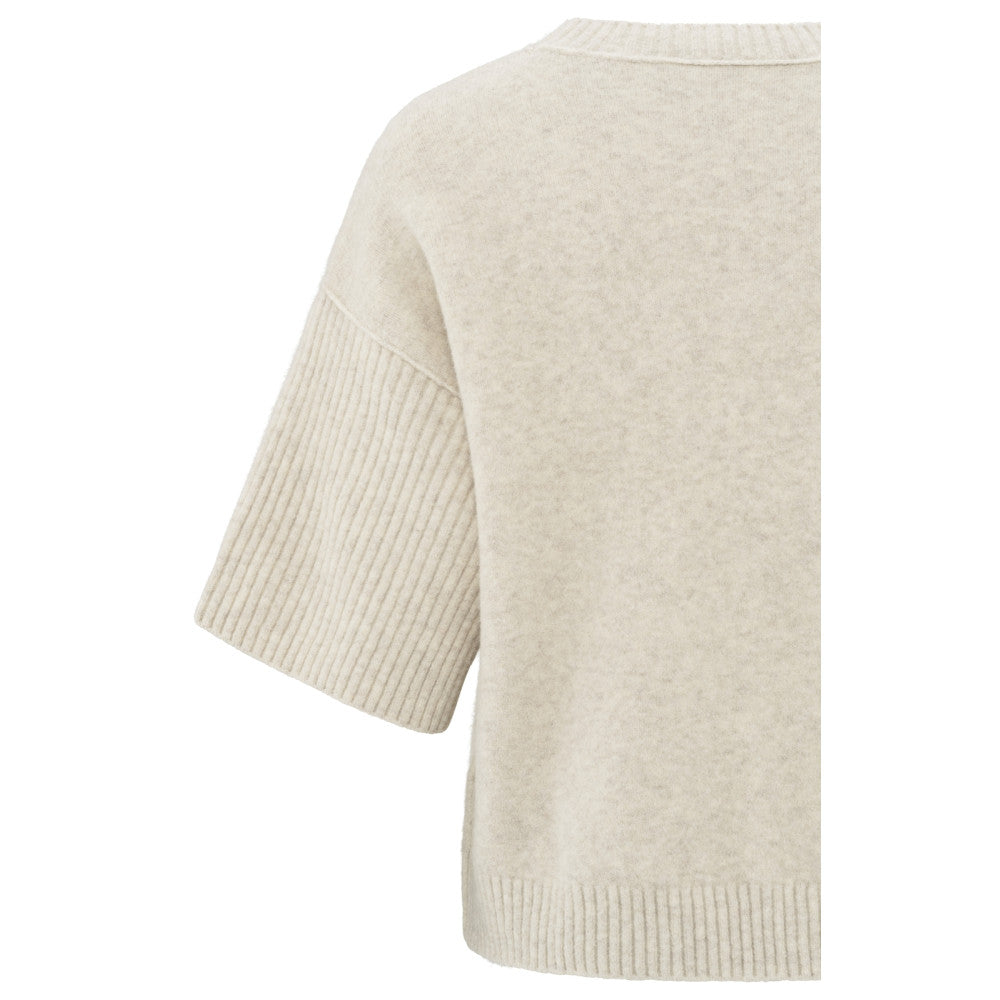 YAYA | Trui met ronde hals en korte ribgebreide mouwen - light beige melange - 01-000323-502