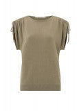 Yaya | trui met ronde hals, korte mouwen en schouderdetails - weathered teak green 01-000213-305