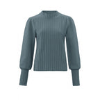 YAYA | Sweater with crewneck, long puff sleeves and ribbed details - grey melange - 01-000273-310