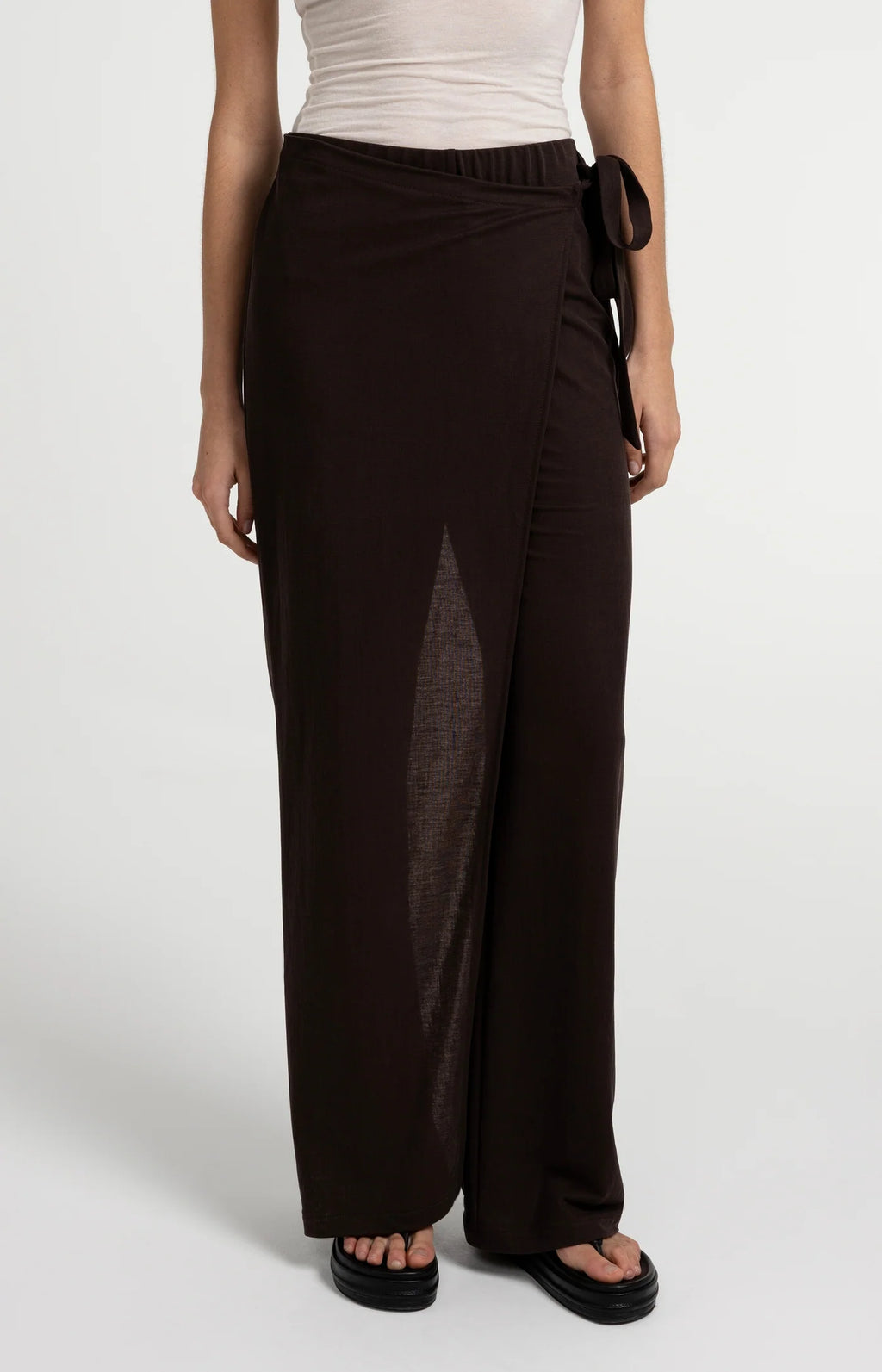 YAYA | Wide Leg Trouser Wrap Detail Aubergine Purple