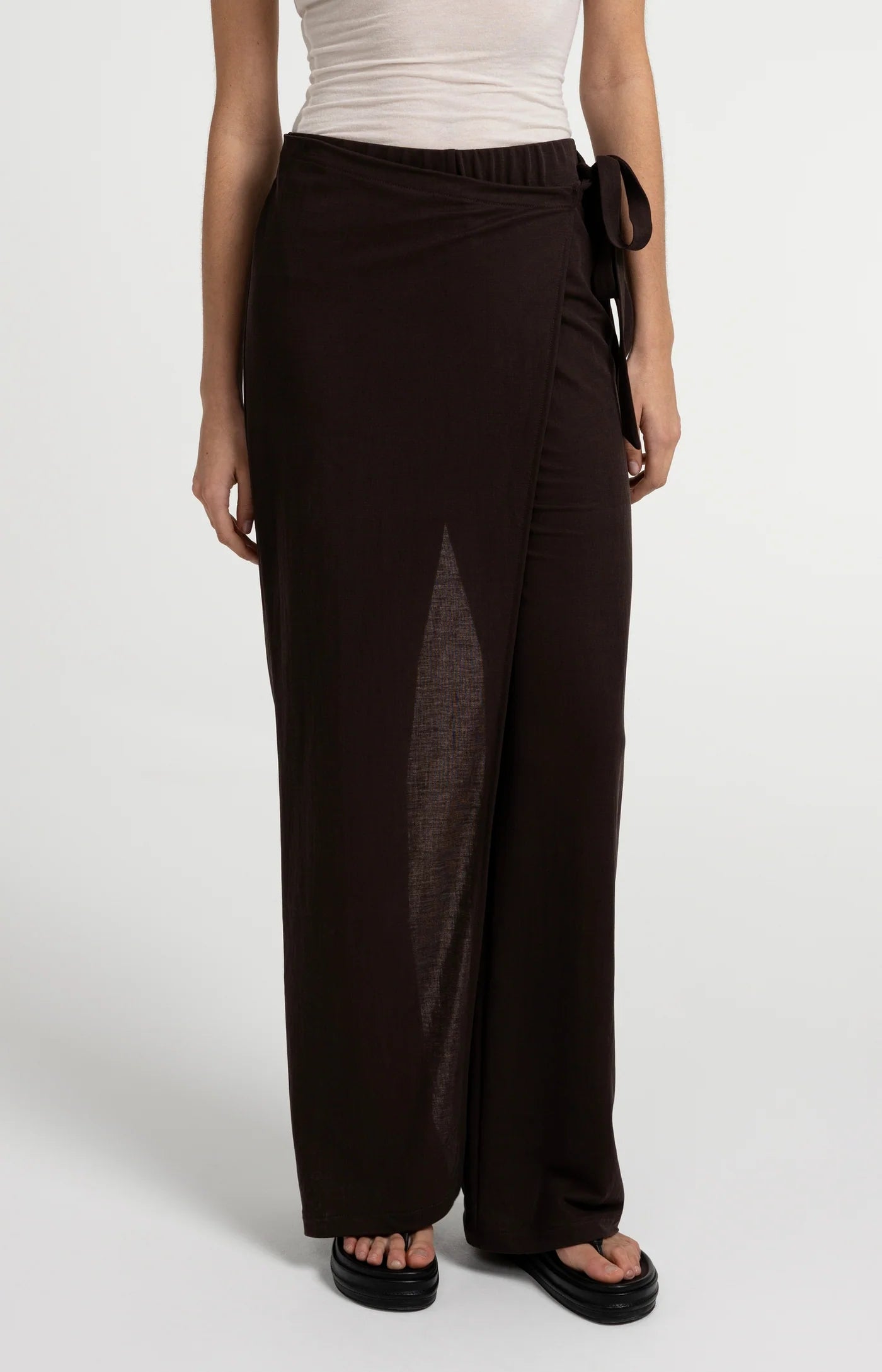 YAYA | Wide Leg Trouser Wrap Detail Aubergine Purple