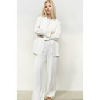 YAYA | Geweven high waist broek met wijde pijpen en naaddetails - crispy white - 01-301206-507