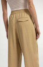 YAYA | Woven Barrel Leg Trousers Elastic Waist Safari Brown