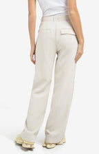 YAYA | Geweven Broek Met Wijde Pijpen En Stiksels Beige