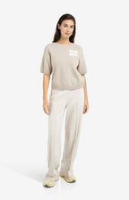 YAYA | Geweven Broek Met Wijde Pijpen En Stiksels Beige