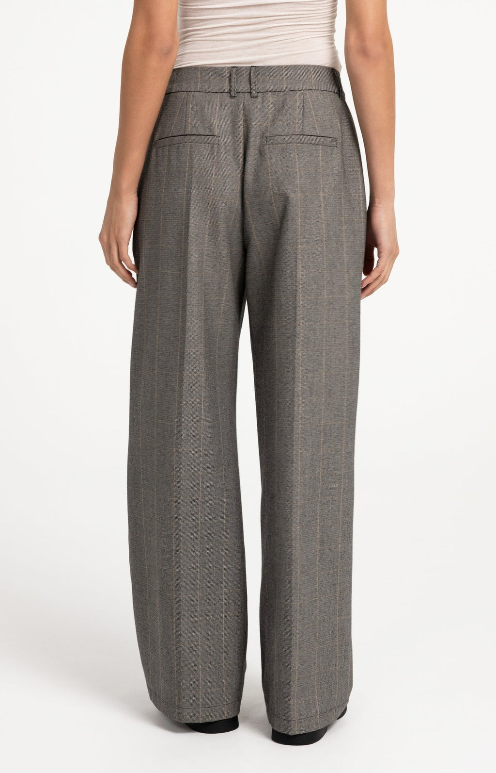 YAYA | Woven Wide Leg Check Trousers Hole Black Dessin