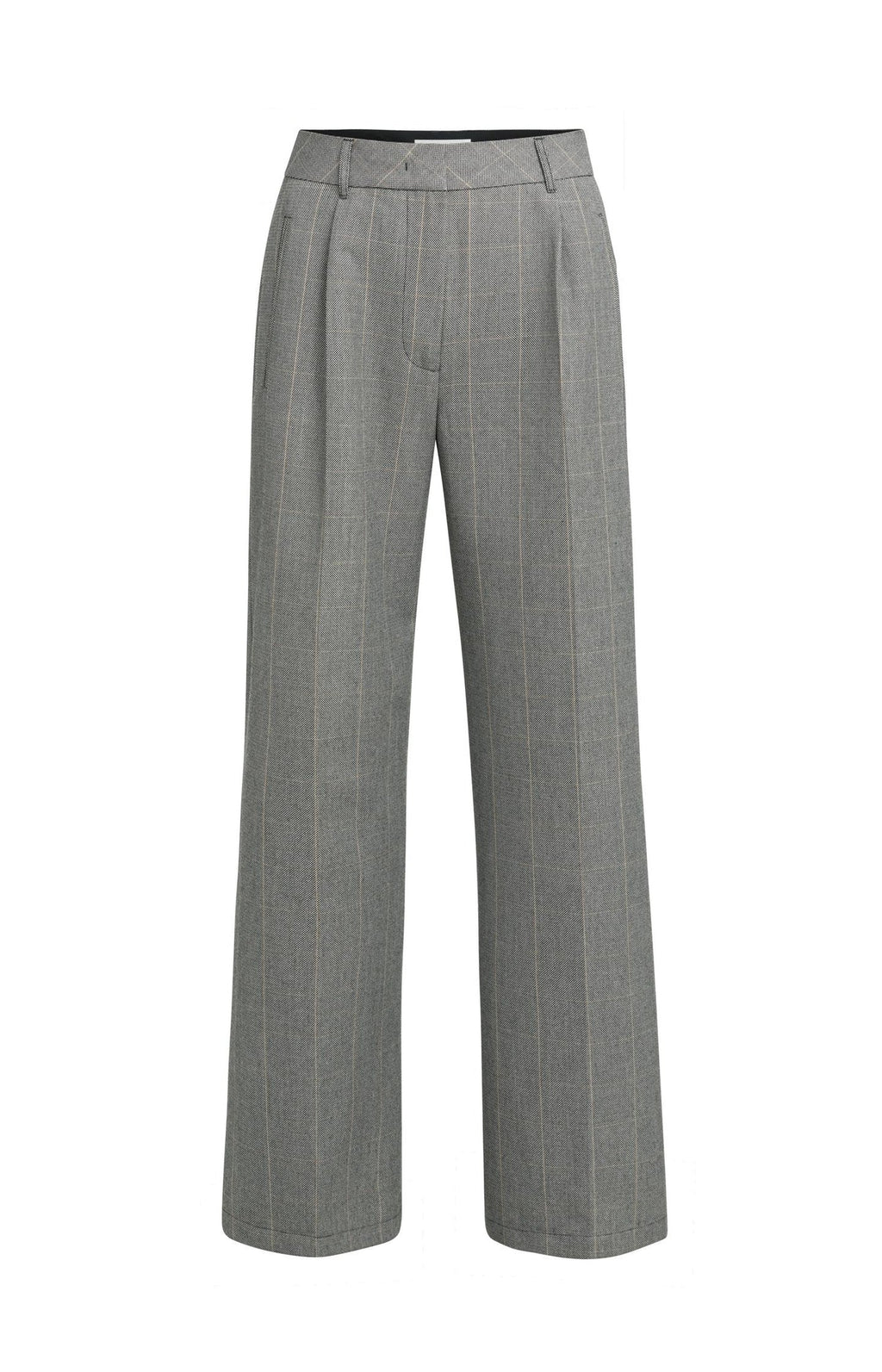 YAYA | Woven Wide Leg Check Trousers Hole Black Dessin