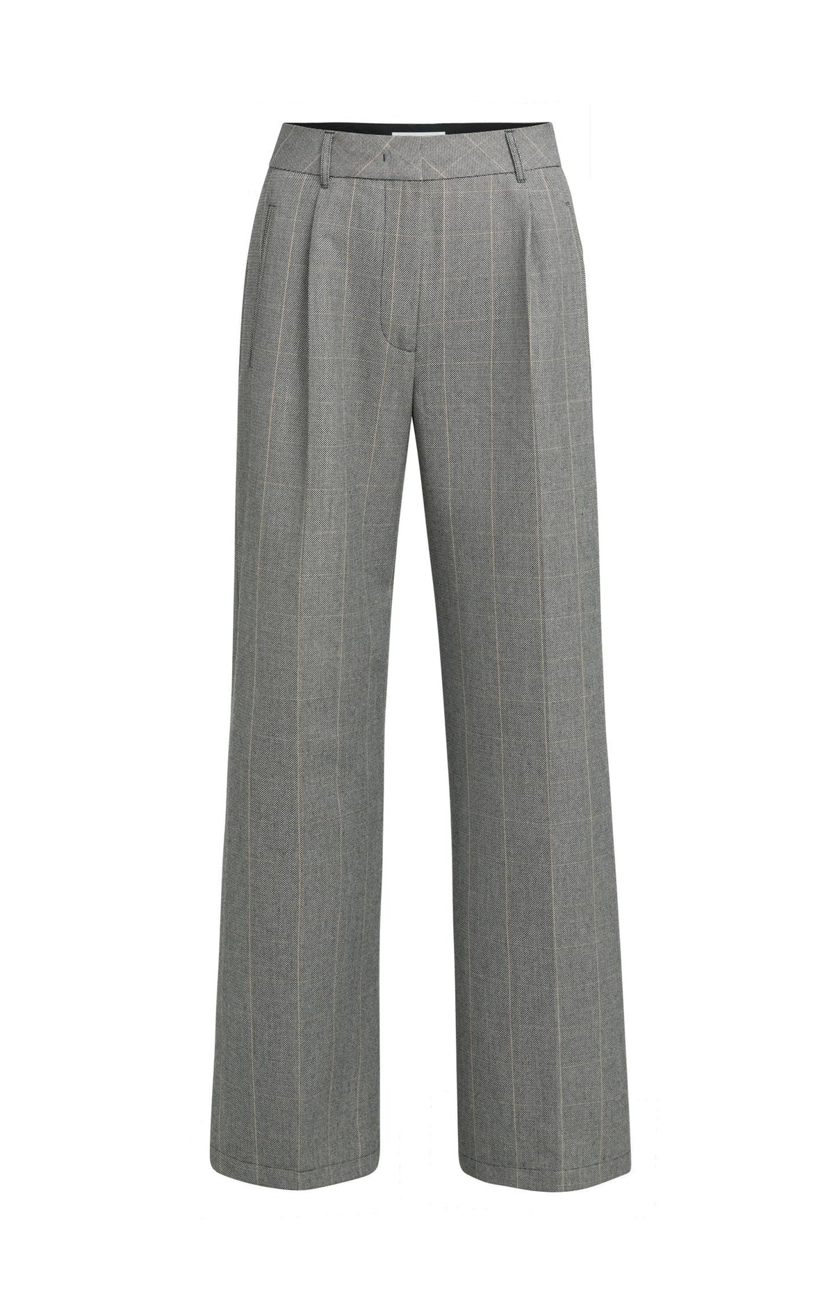 YAYA | Woven Wide Leg Check Trousers Hole Black Dessin