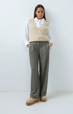 YAYA | Woven Wide Leg Check Trousers Hole Black Dessin