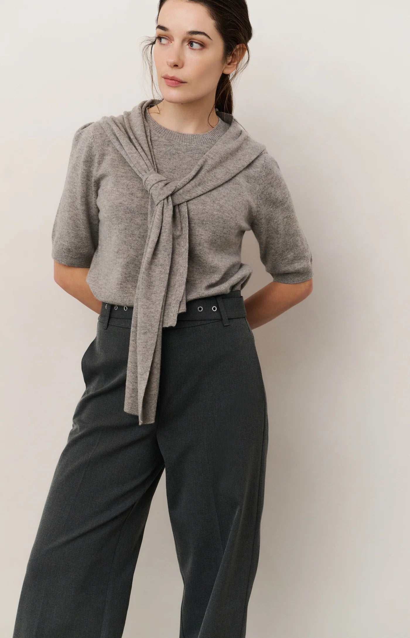 YAYA | Wide Leg Broek Anthracite Melange