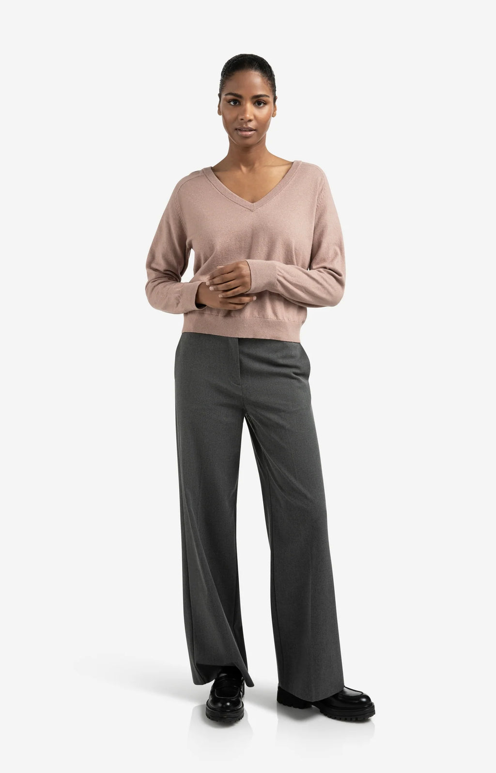 YAYA | Wide Leg Broek Anthracite Melange