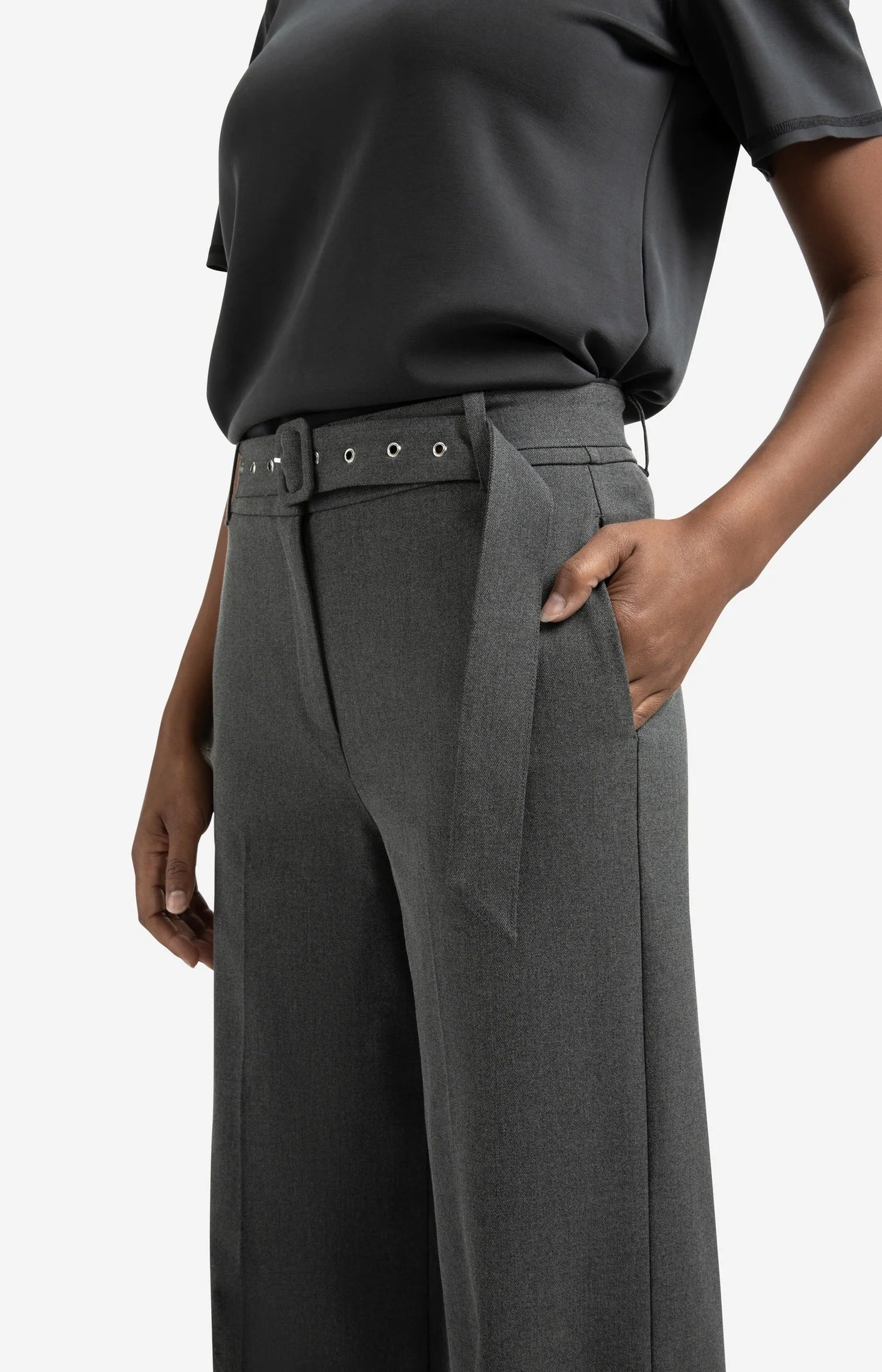 YAYA | Wide Leg Broek Anthracite Melange