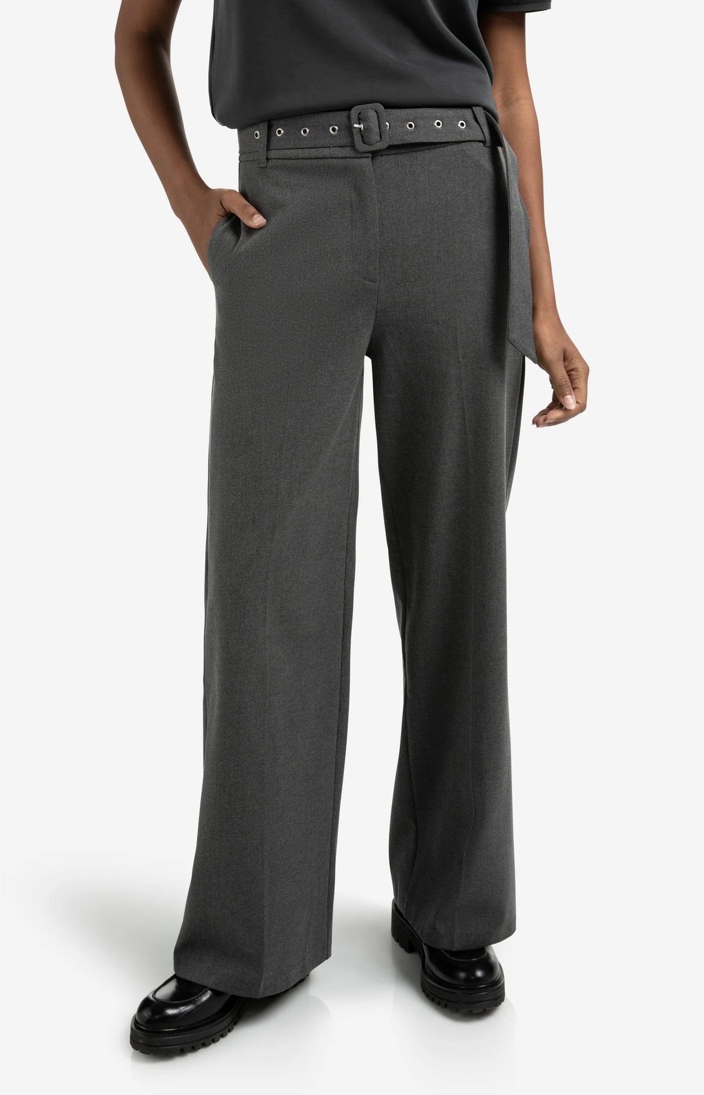 YAYA | Wide Leg Broek Anthracite Melange