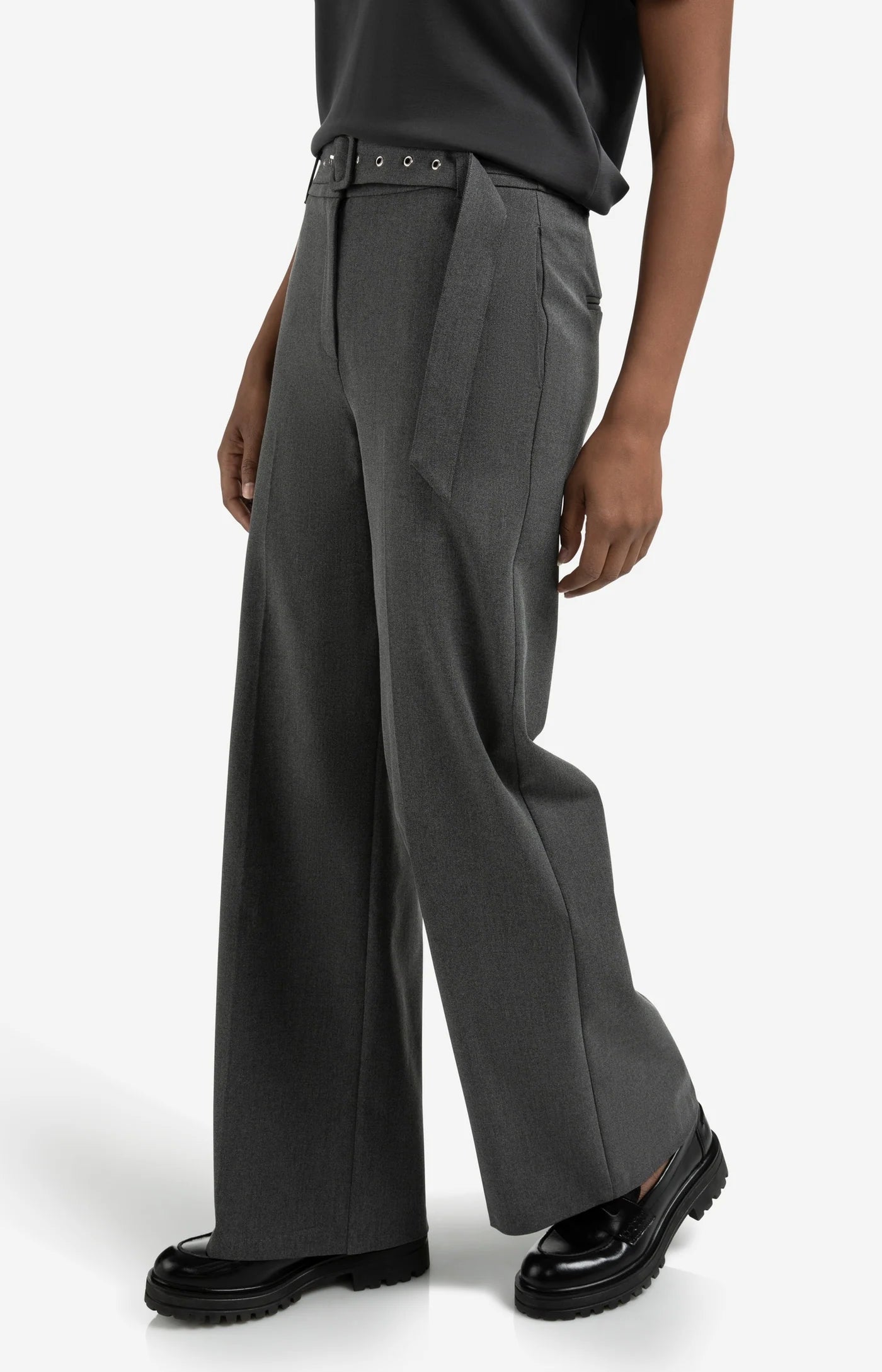 YAYA | Wide Leg Broek Anthracite Melange